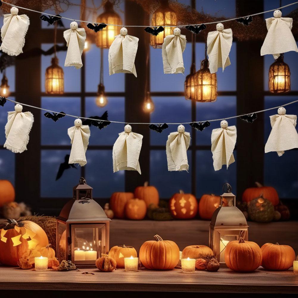 Halloween Bat Banner Ghost Bat Hanging Garland Glow In The Dark Pull Flag Pendant with Hemp Rope 3D Bat Banner for Party Decor