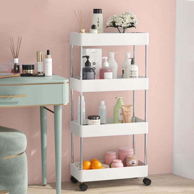 Bathroom Storage Rack With Wheels 3/4 Layer Rolling Utility Cart Bathroom Storage Organizer Multi-purpose Utility Cart