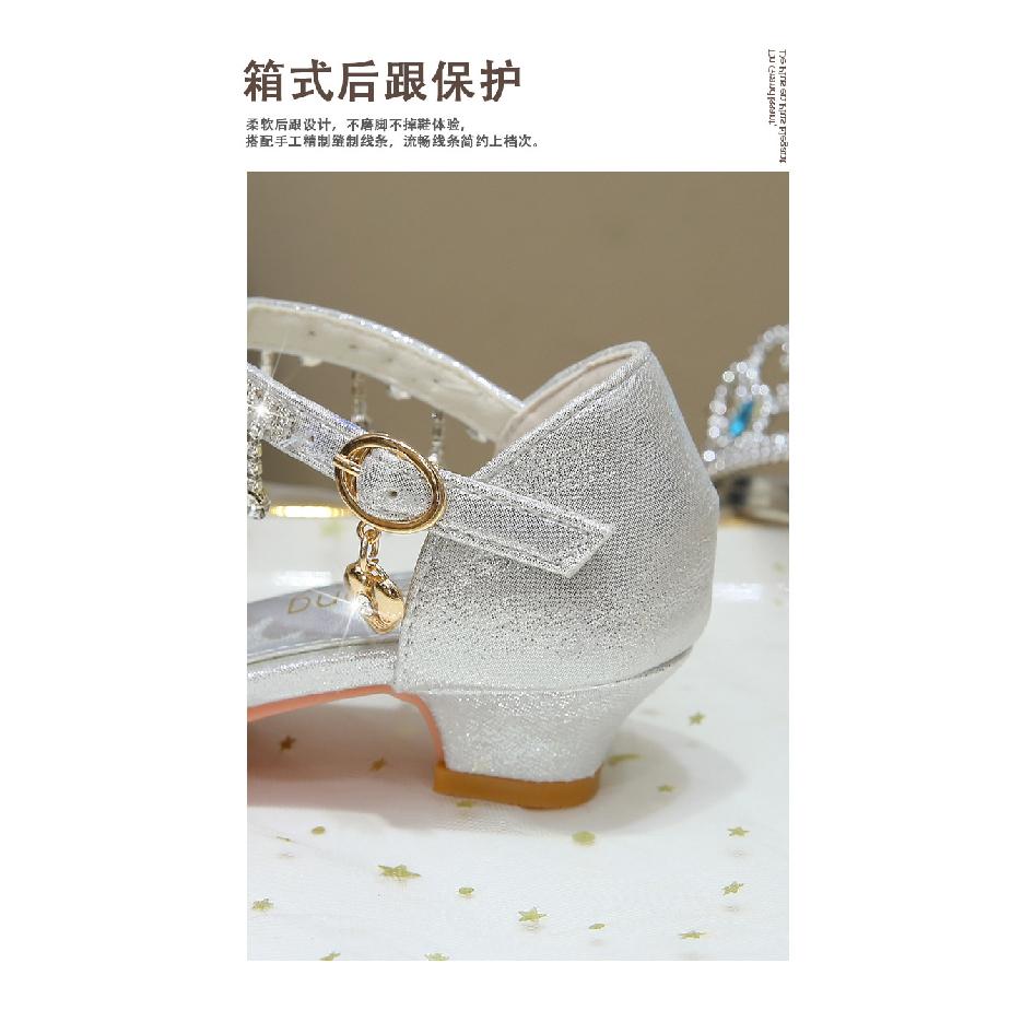 Girls' High Heels Princess Shoes Little Girl Dress Crystal Shoes Soft Sole Silver Children's Fashion Show Performance Leather Shoes