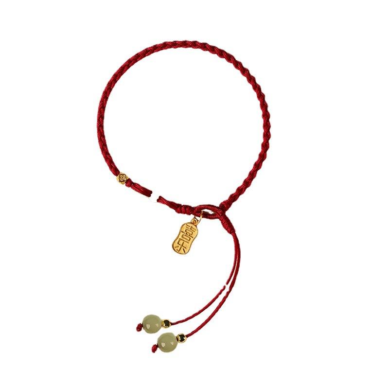 Natural Hetian Jade Peace Buckle Red Rope Bracelet for Women, Light Luxury Niche Exquisite Zodiac Jewelry