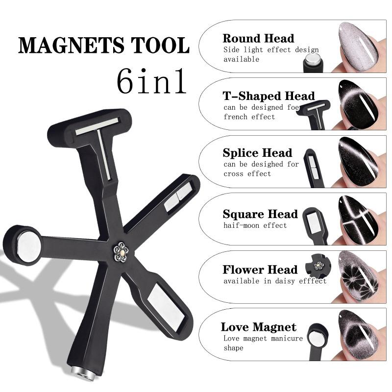 Multifunktionaler 6-in-1 Katzenaugen-Nagelmagnet-Stab Stark Absorbierend DIY-Nagelkunstwerkzeug Professionelle Maniküre-Zubehör