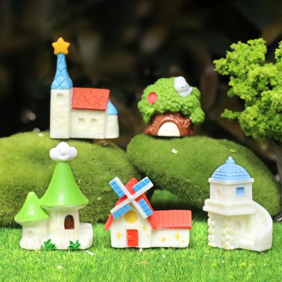 Mini House Micro Landscape Accessory Resin Miniature House Figurine Fairy Garden Ornament for Bonsai Terrarium Crafts