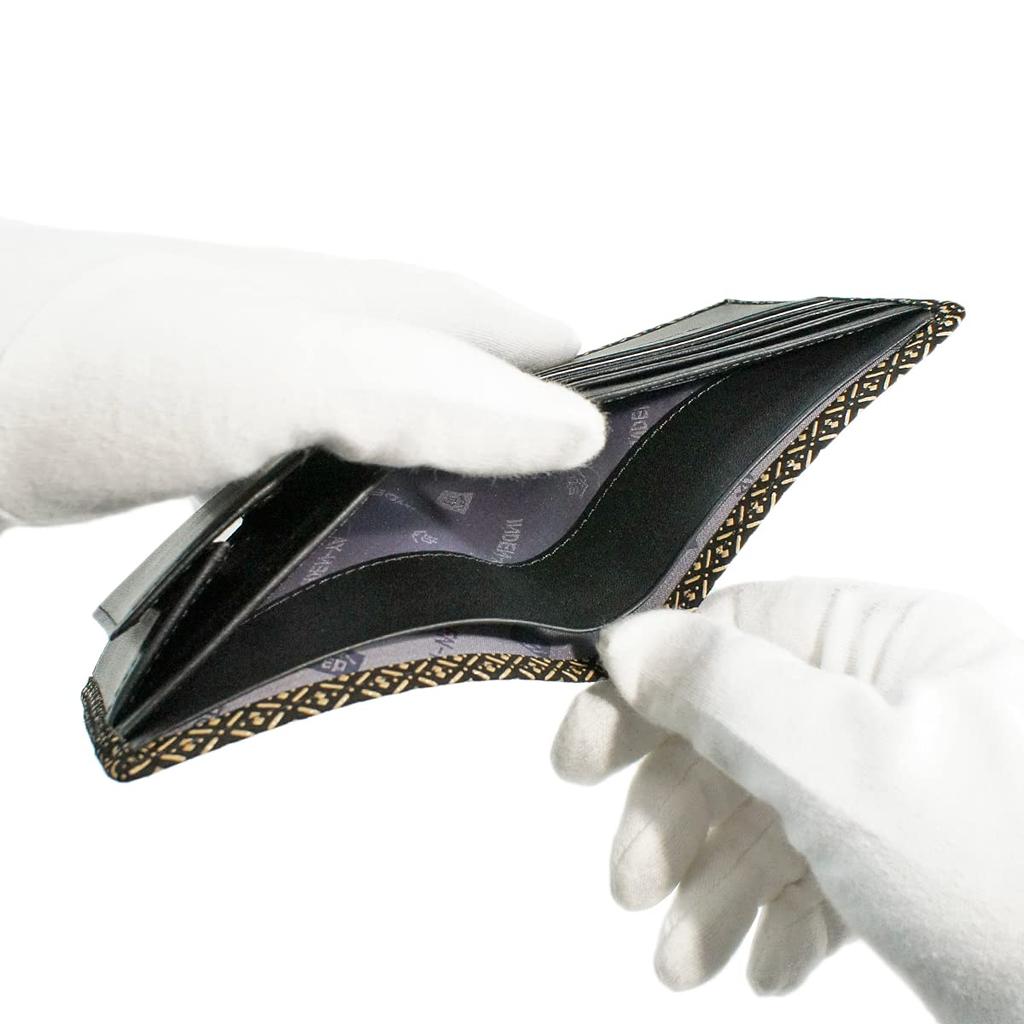 Inden Bill Compartment Coin Deerskin Black with White Gourd [Inden-ya] Bi-fold Wallet, S, Box-type Purse, Leather, Lacquer, Pattern, 2008-11-007