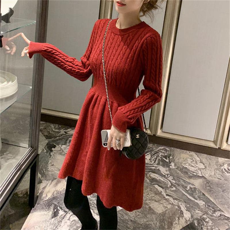Herbst/Winter 2026 Zopfmuster Patchwork Taillenbetontes Kleid - Eleganter & Schlankmachender High-Waist Stil für Damen