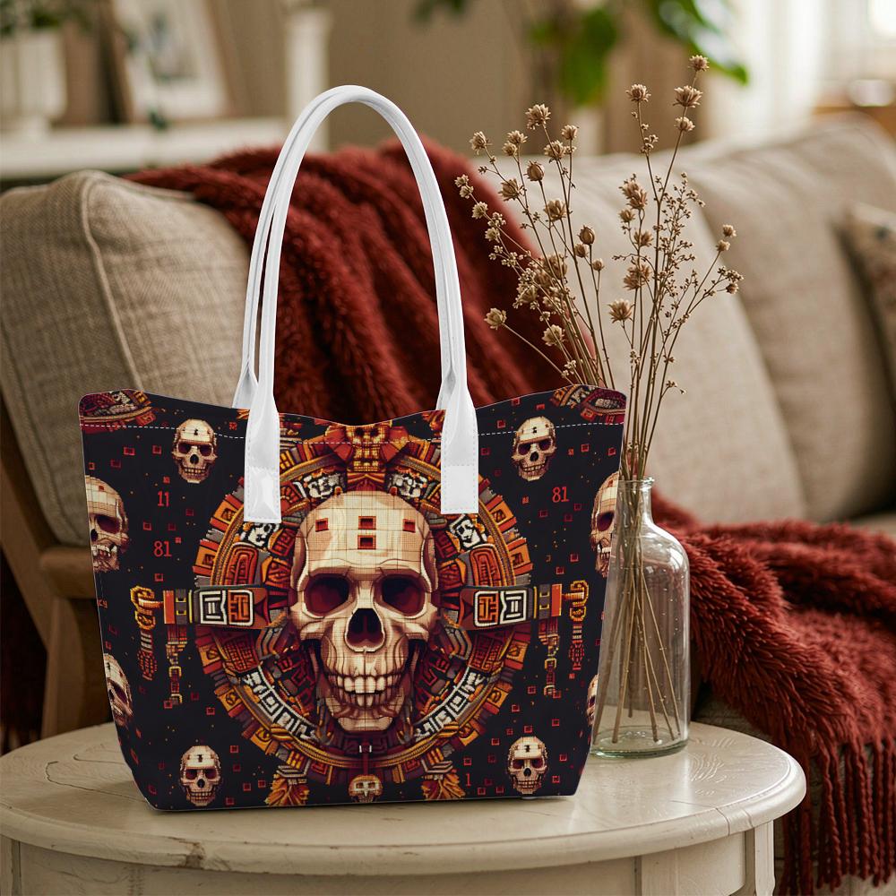 Aztec Skull Print Large Tote Bag Casual Daily Shoulder Handbag For Outdoor