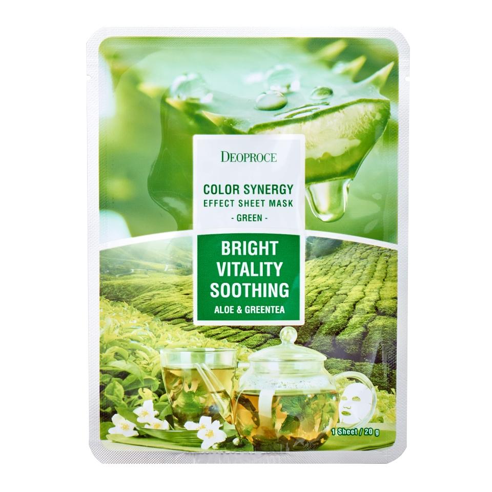 

DEOPROCE COLOR SYNERGY EFFECT SHEET MASK GREEN Тканевая маска для лица с экстрактом зелёного чая и алоэ
