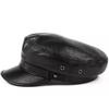 Men's Korean Style Sheepskin Duckbill Cap - Autumn and Winter Genuine Leather Hat, Trendy British Flat Top Design for Middle-Aged and Elderly.