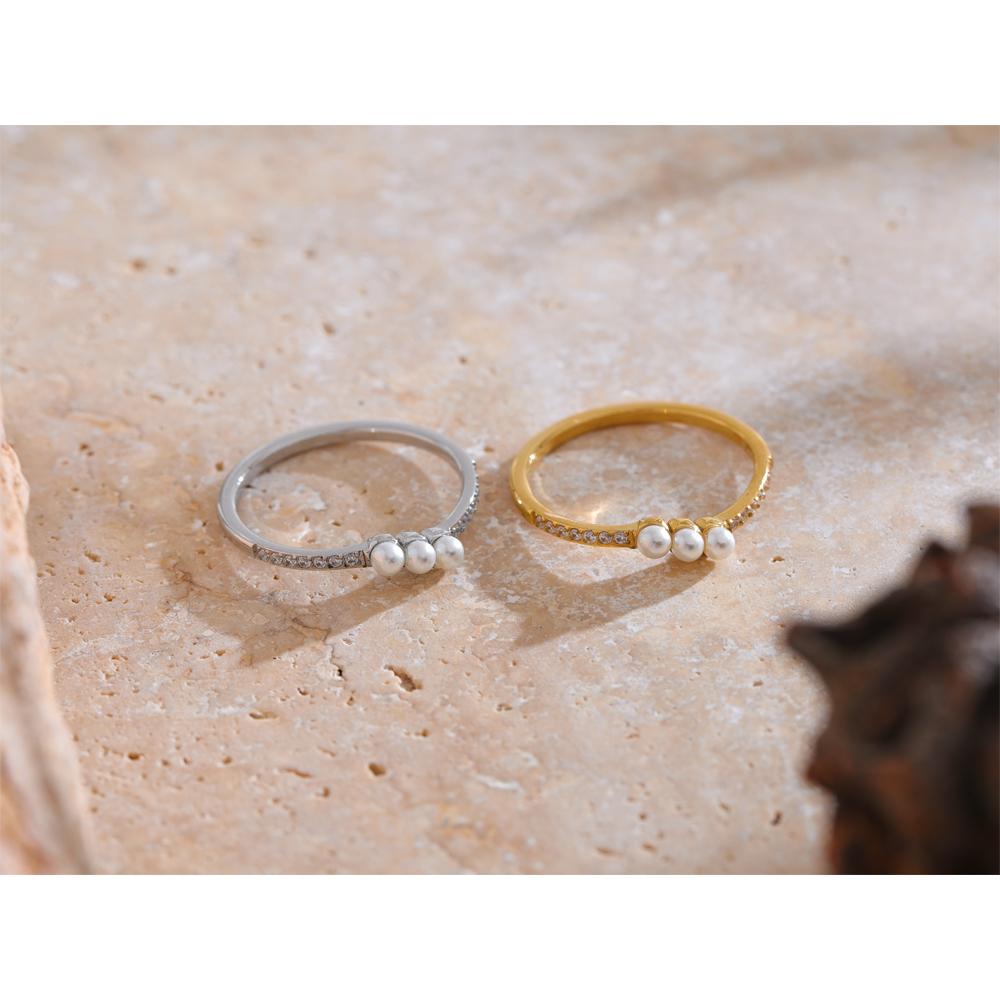 Yhpup 6789# Fashion Delicate Zircon Pearls Thin Exquisite Fairy Finger Charm Ring Stainless Steel High Quality Korean Jewelry