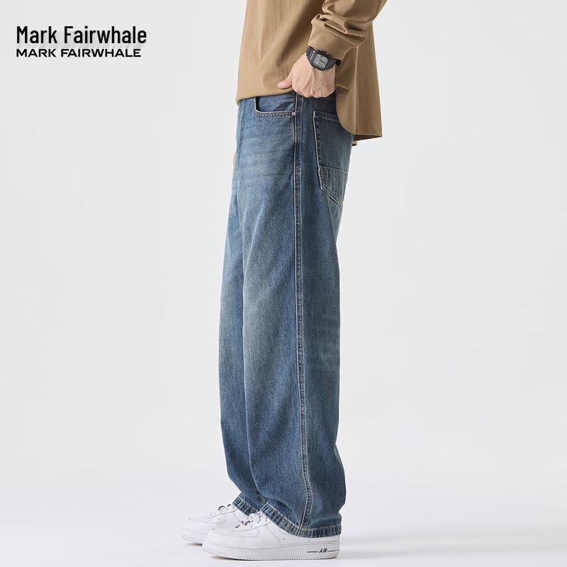 Mark Fairwhale Men's Straight Loose Fit Washed Denim Jeans