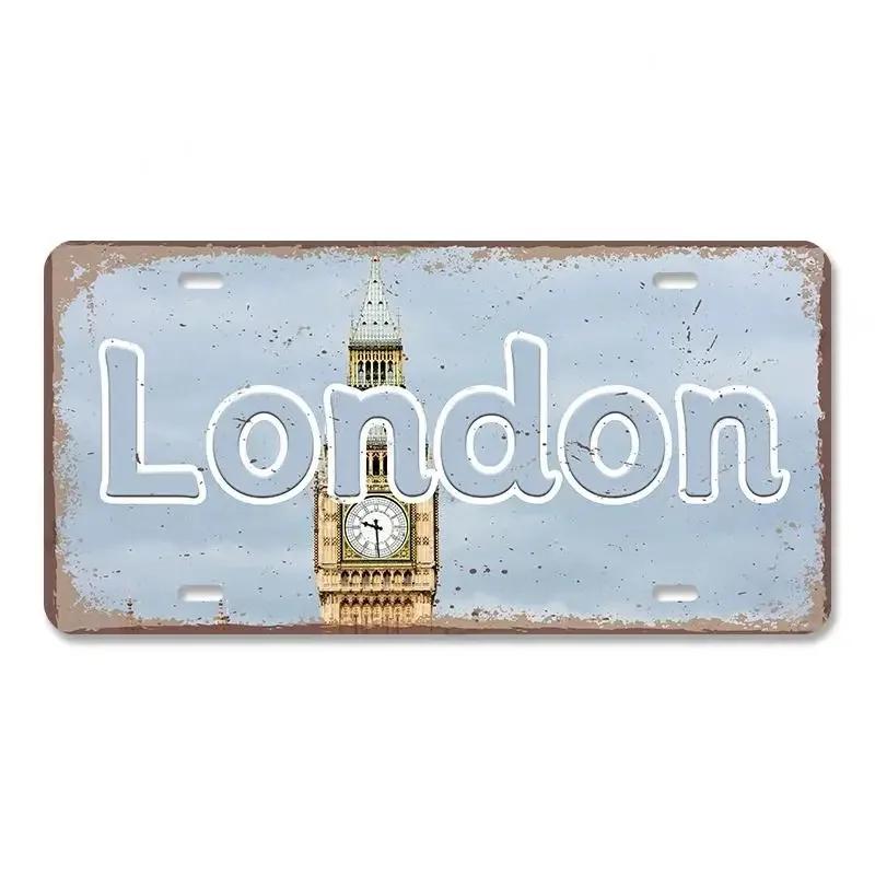 Vintage Metal Tin Signs Decors Country Capital City License Plate Retro America France Brazil Turkey Metal Posters Cafe Club Bar