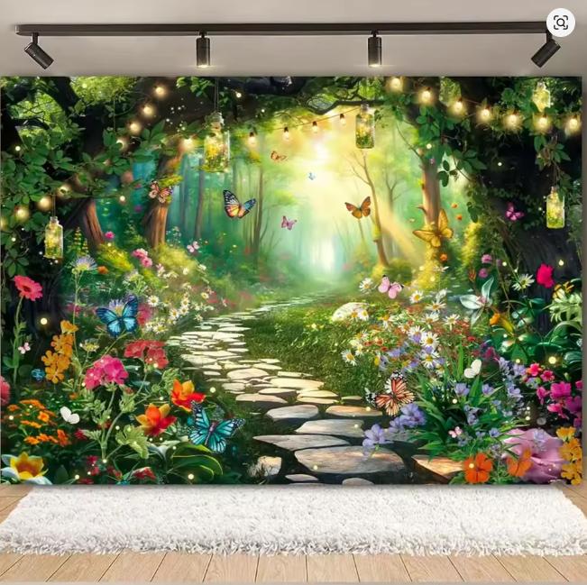 Fantasy Wonderland Jungle Mushroom House Fairy Tale Magic Photography Background Children's Birthday Party Decoration Background