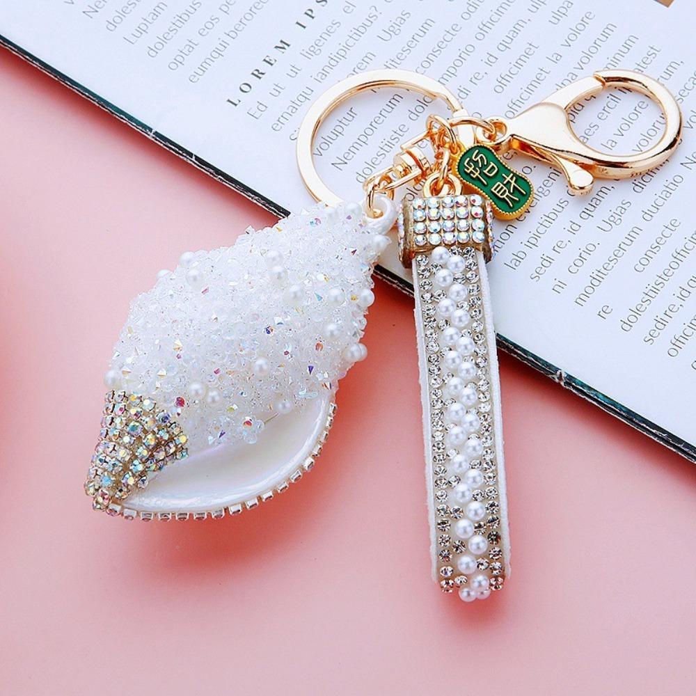 Candy Color Sea Beach Pendants Rhinestone Pearl Car Keyring Trendy Shell Conch Keychain Summer