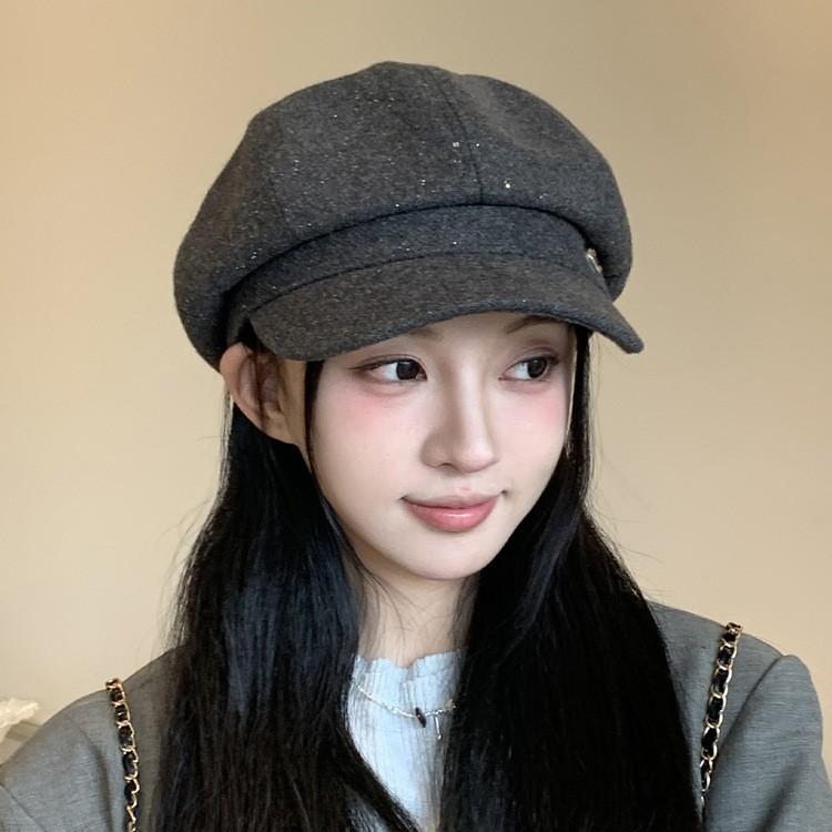New versatile sequined octagonal hat children spring and autumn retro British style beret cap