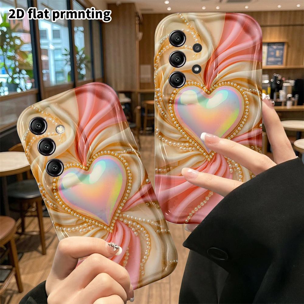 Phone case: 2D flat, suitable for Samsung Galaxy A34 A35 M05 M06 S20 S22 S21 FE Plus 5G protective case, holographic heart, perfect Christmas and Hall