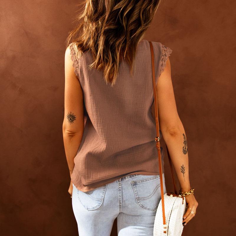 Women's Summer 2025 Pleated Lace Tank Top - New Style Fashion