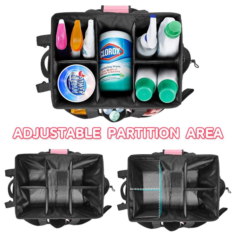 Große Reinigungs-Caddy-Tasche mit Griff Eingebaute stabile Stützplatte Mehrfachfächer-Design Reinigungszubehör-Tragetasche