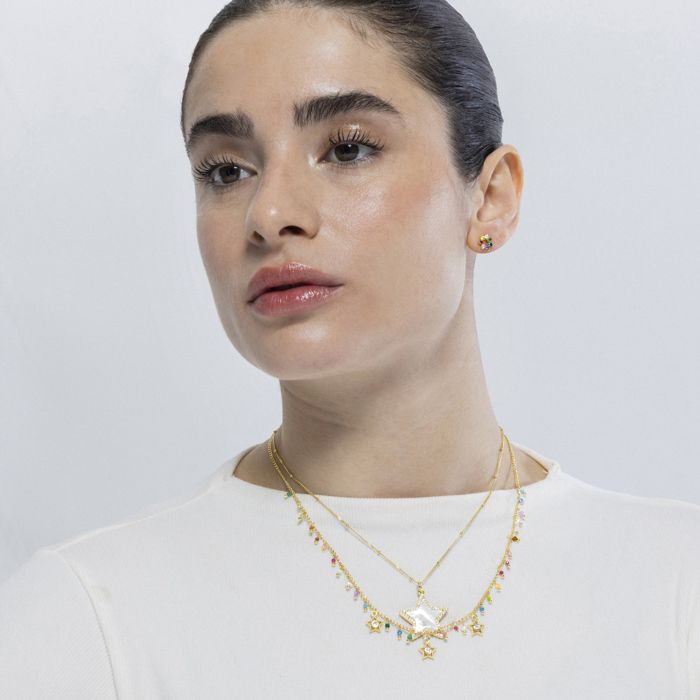 Collier Luxenter en argent 925 avec nacre blanche finie en or jaune 18K - Adala