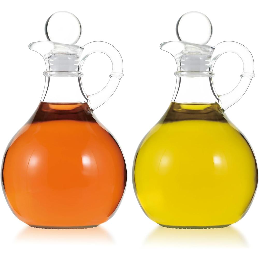 Oil and Vinegar Cruet Set Glass Oil and Vinegar Dispenser with Airtight Stopper, Glass Condiment Container for Homemade Oil