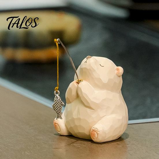 Cute Animal Tabletop Decorations Leisure Fishing Frog/Cat/Panda/Bear Statue Ornaments, Clear Mini Vases Miniature Desktop Ornaments Figurines