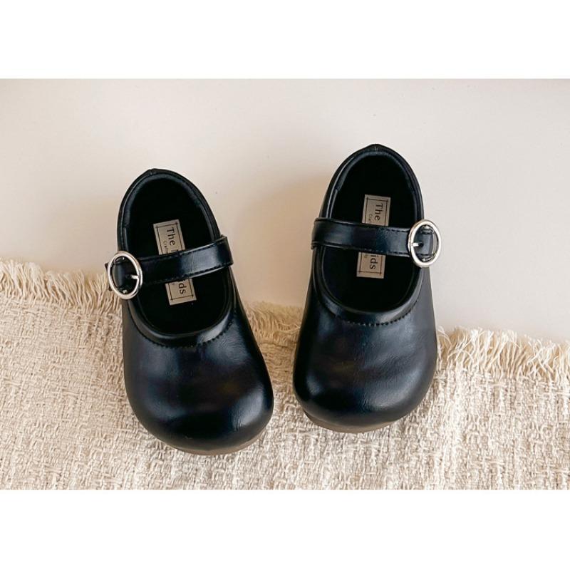 Solid Color Retro Simple Versatile Korean Style Girls Little Leather Princess Shoes Soft Sole Lightweight Comfortable
