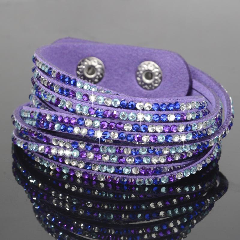 

Handmade full diamond leather cord multi-layer bracelet - unique color diamond bangle