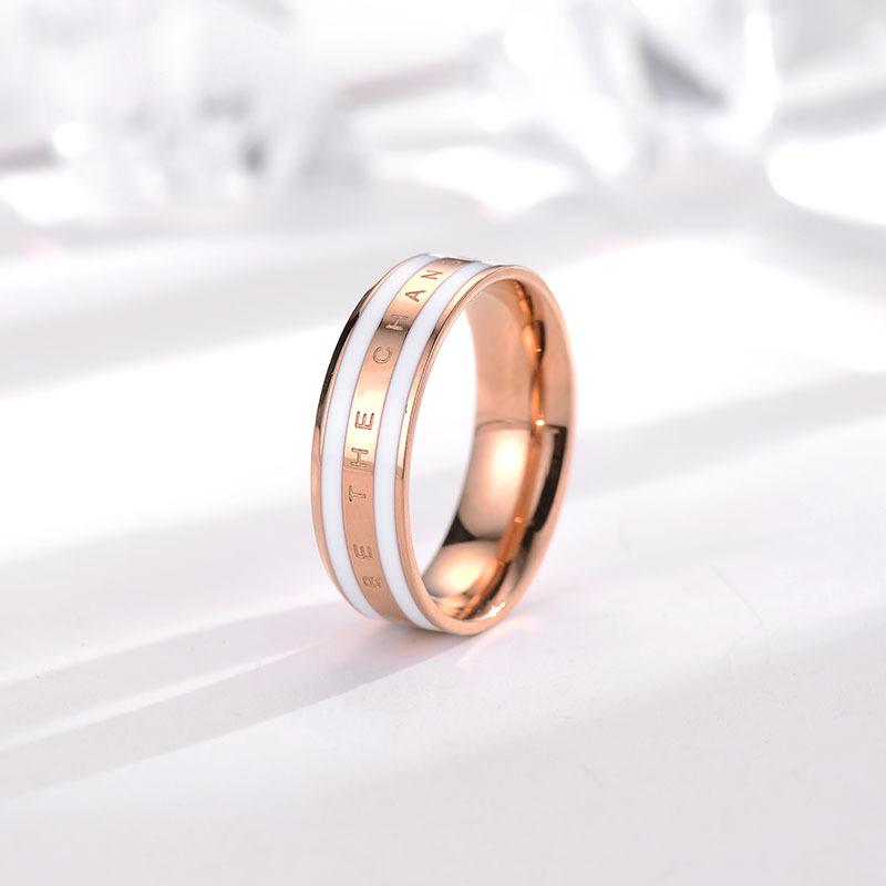Minimalist Titanium Steel Couple Rings Non Tarnish Diamond Inlaid Matching Bands Jewelry