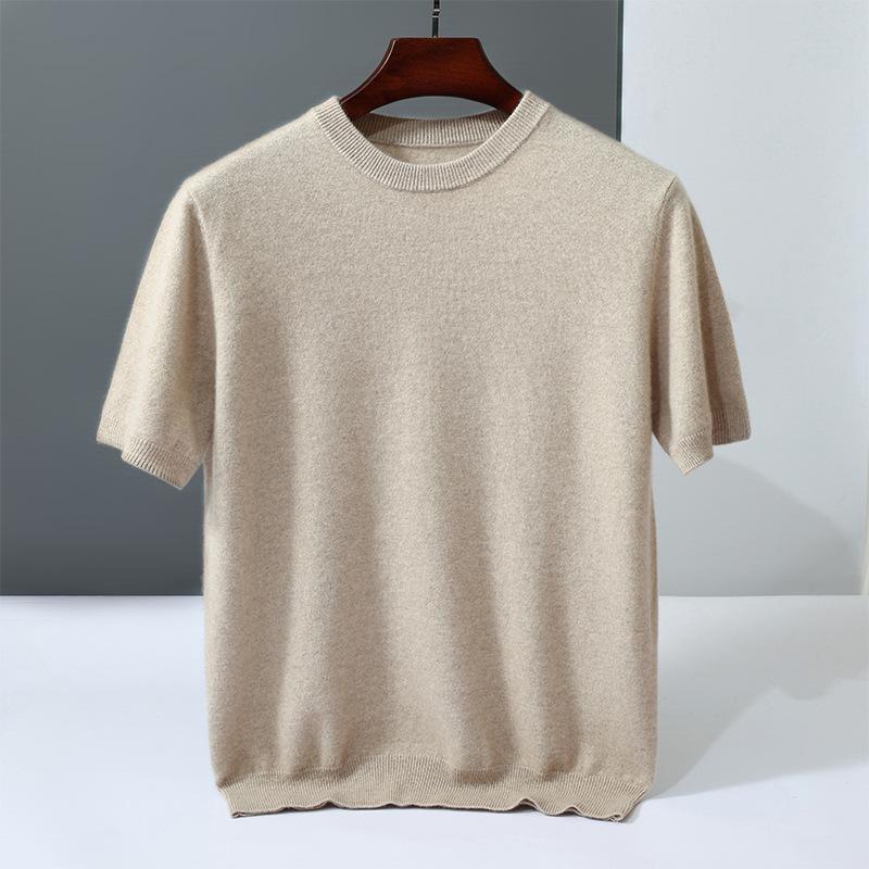 New cashmere sweater short-sleeved crew neck T-shirt sweater loose-knit wool sweater