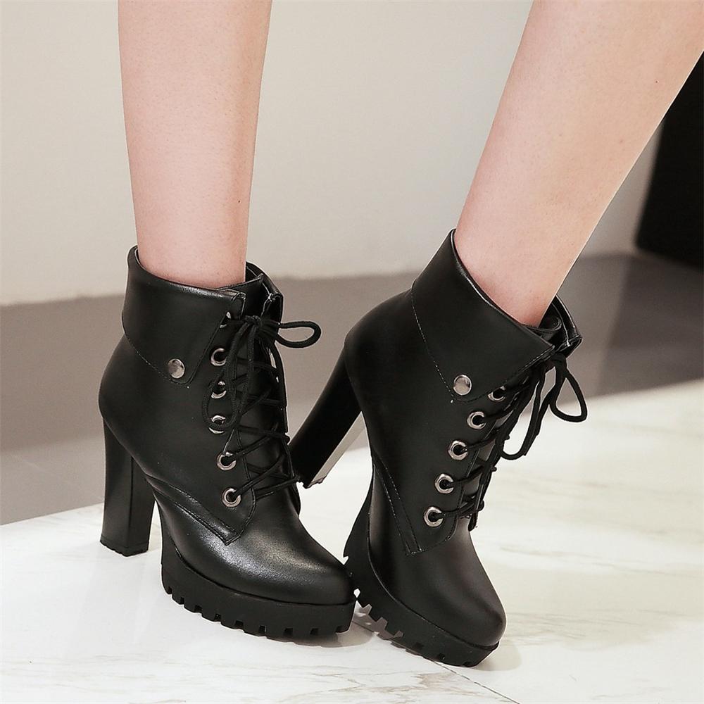 Fashion 2025 Winter New High-Heeled Coarse Heel Platform Ankle Boots Frenulum Waterproof Thick Bottom White Women Ankle Boties Zapatos
