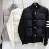 Autumn-Winter Women's Slimming Three-Stripe Color Block Stand Collar Duck Down Jacket