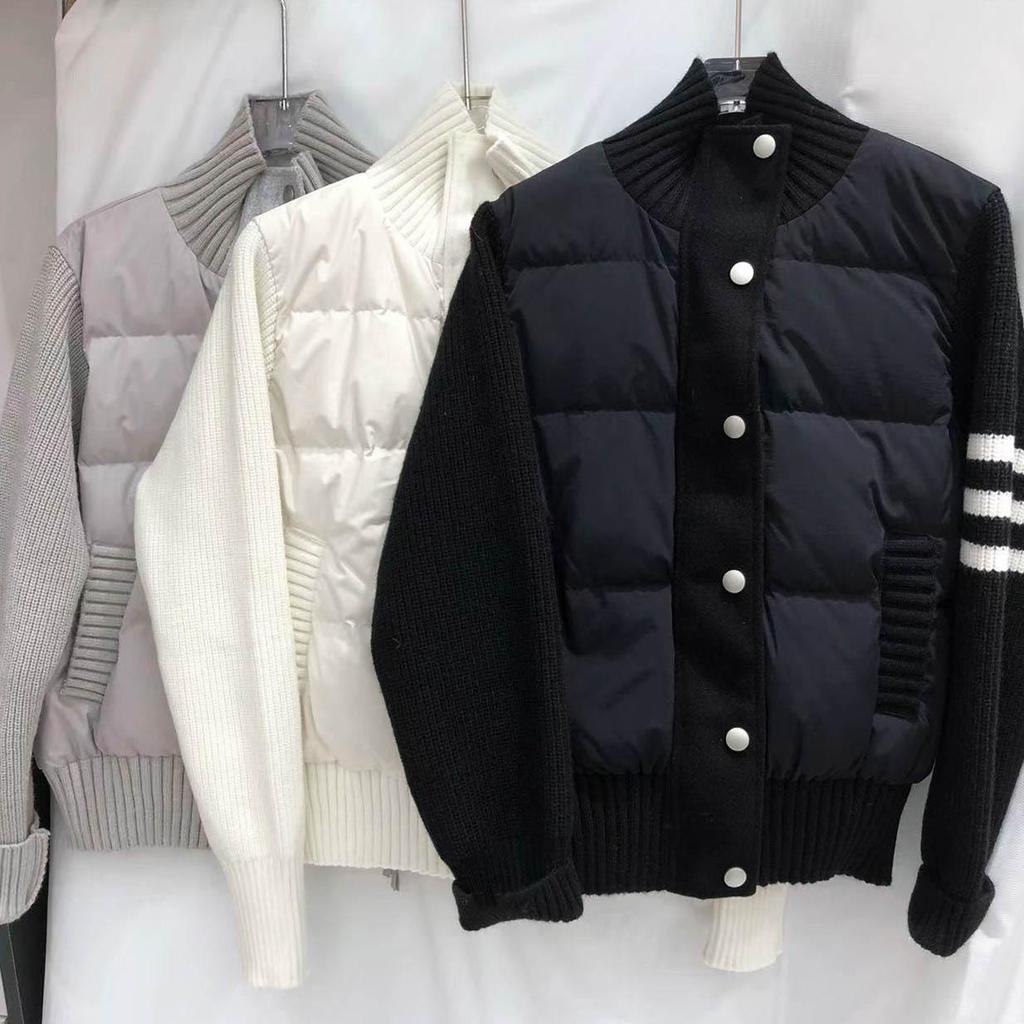 Autumn-Winter Women's Slimming Three-Stripe Color Block Stand Collar Duck Down Jacket