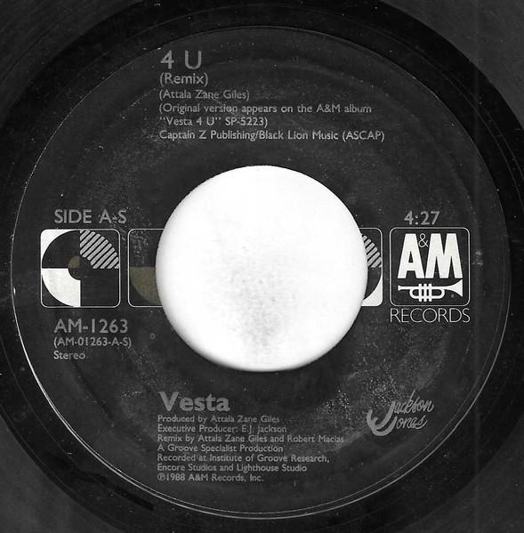 

7-дюймовая пластинка VESTA WILLIAMS 4 U Remix AM1263 AM Records 1988 US Rap HipHopRB Б/у