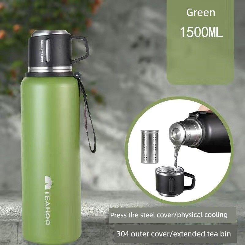Large-Capacity Thermos Cup with Tea-Water Separation, All-Steel, Portable for Outdoor Use, Suitable for Car Use in Winter, with Handle for Brewing Tea