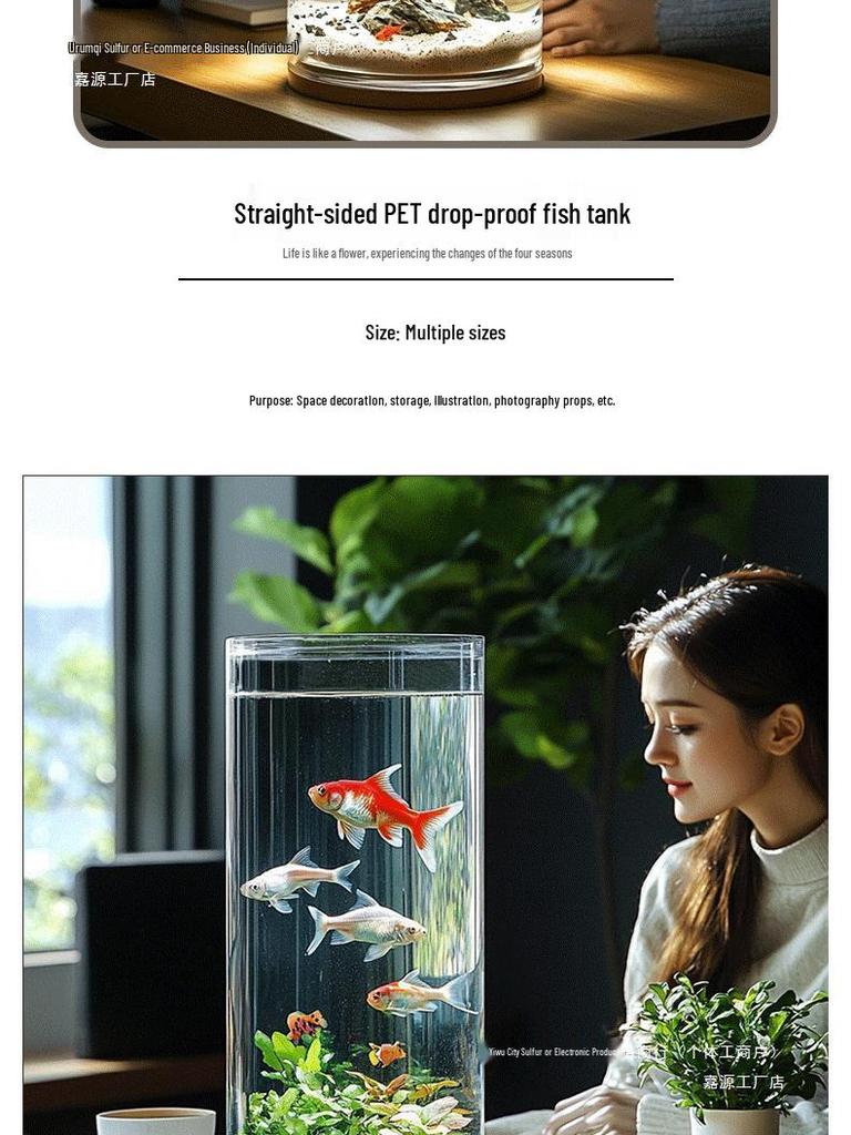 Round Acrylic Ultra-White Fish Tank - Transparent, Drop-Proof, Small Desktop Goldfish Tank