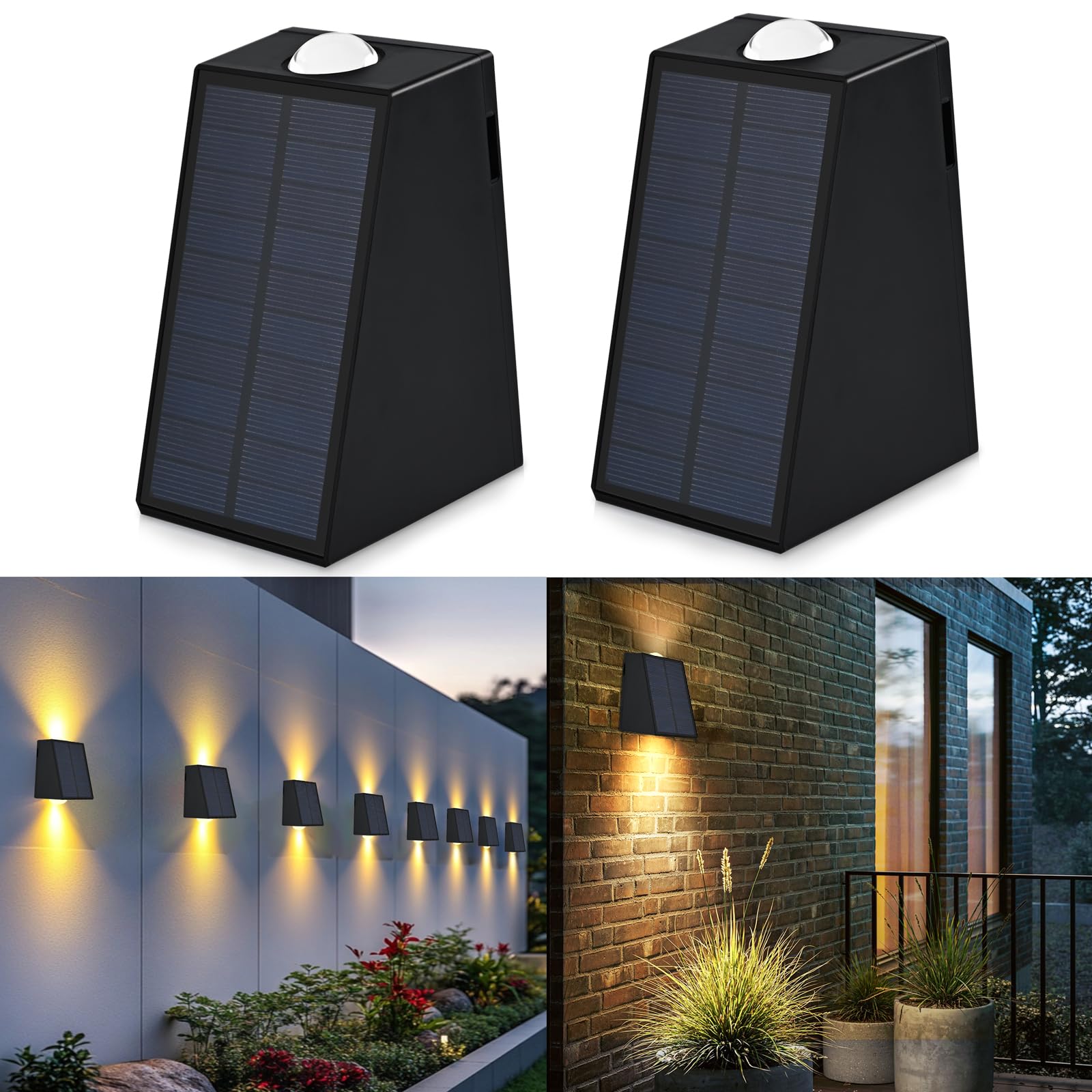 

Goodatech Solar Wall Waterproof Double Beam LED Wall Automatic for Wall Decor Light, Outdoor, IP65, Light, Energy-Saving, Turn-On, Garage, Entryway,