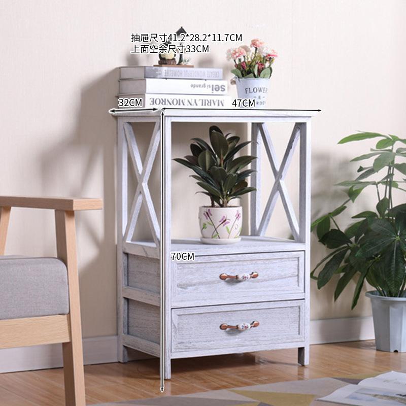 Vintage Wooden Storage Cabinet Rustic American Nightstand with Drawers Nordic Style Side Table Classic Organizer