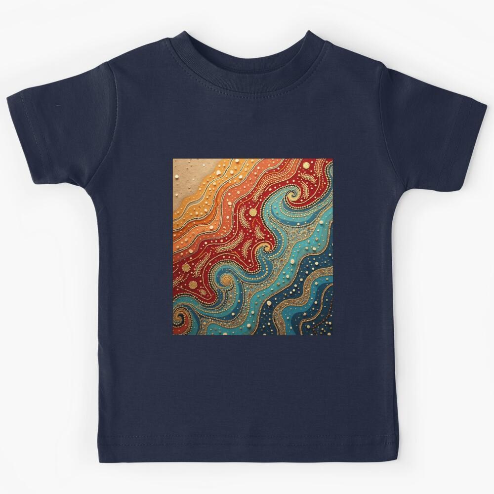 Aboriginal Inspired Dot Art - Serenity Of Lava And Ocean Kids T-Shirt 150