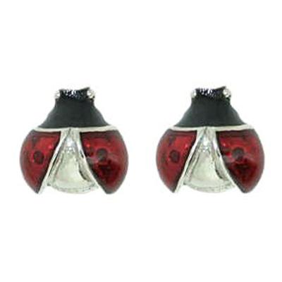 [G9030] - BO Silver 'Ladybug' Red Black Silver (rhodium Plated) - 5x6 Mm