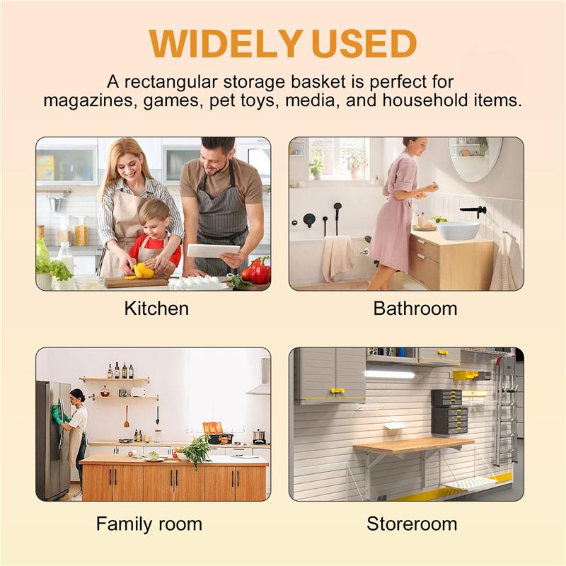 ABWR-Wicker Basket Rectangular With Wooden Handles For Shelves,Water Hyacinth Basket Storage,Natural Baskets