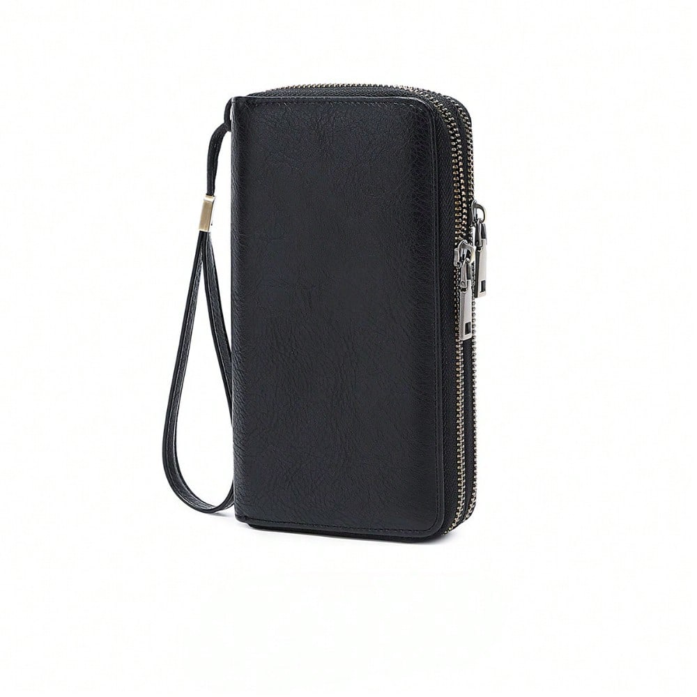 New RFID men's business wallet, stylish double zipper long wallet, vintage large capacity clutch