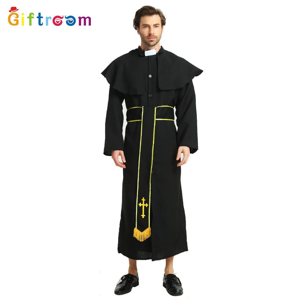 Stunning Black And Gold Priest Costume For Men Perfect For Halloween Stage Performances