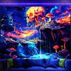 Onivein Blacklight Skull Forest Tapestry UV Reactive Skeleton Mushroom Waterfall Tree Tapestries Wall Hanging Aesthetic Tapestry for Bedroom Dorm