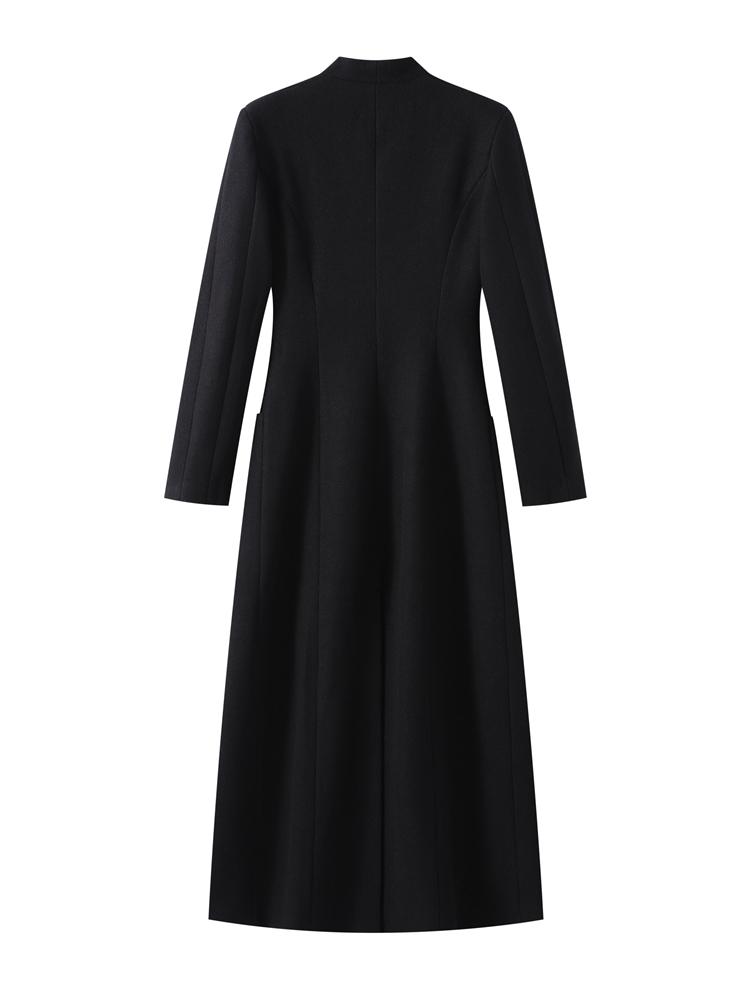 Damen Einreihiger Taillenbetonter Schultergepolsterter Mantel Damen Langer Modischer Warmer Mantel Schwarz 2025 Neue Kollektion