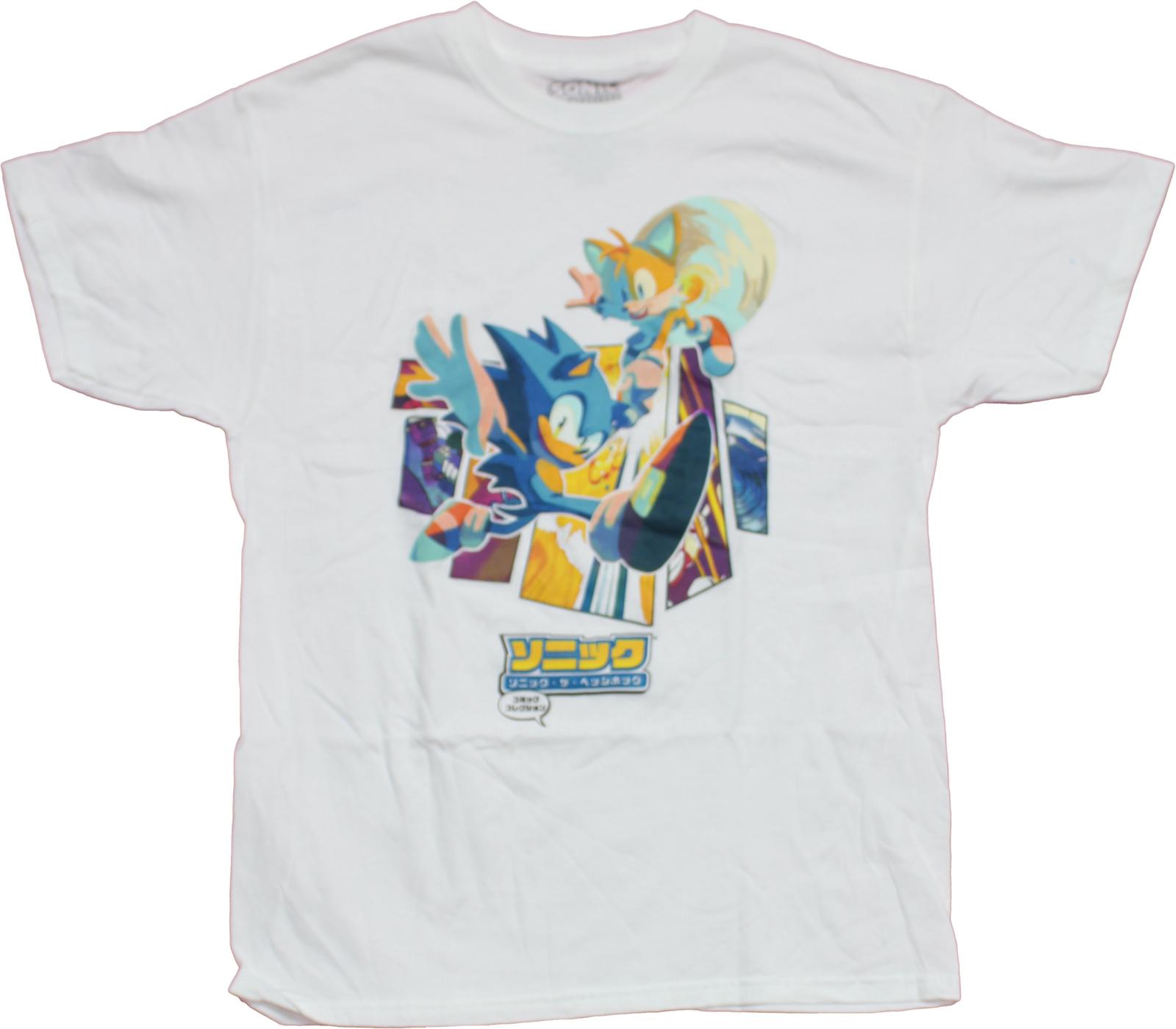 Sonic the Hedgehog New Adult T-shirt Sylized Sonic Tails Over Kanji L