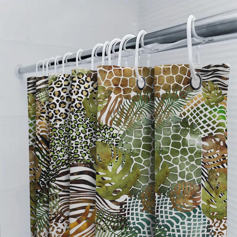 Luxus Tierprint Duschvorhang Mehrfarbig Grün Weiß Schwarz Gold Zebra Leopard Palme Design Wasserdicht Bad Dekoration f