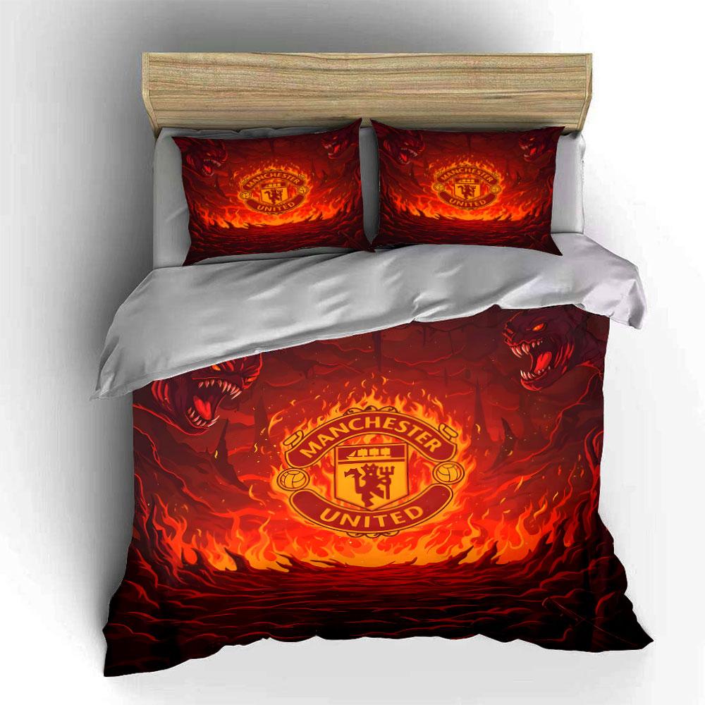 Logo ardent de Manchester United. Ensembles de literie Ensembles de housses de couette Housses de couette Taies d'oreiller(1 * Housse de couette 2 * Taies d'oreiller sans couette)