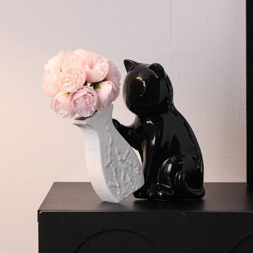 Cat Statue Cat Pushing Vase Unique Flower Holder Kitten with Tilted Flower Vase  Home Decor