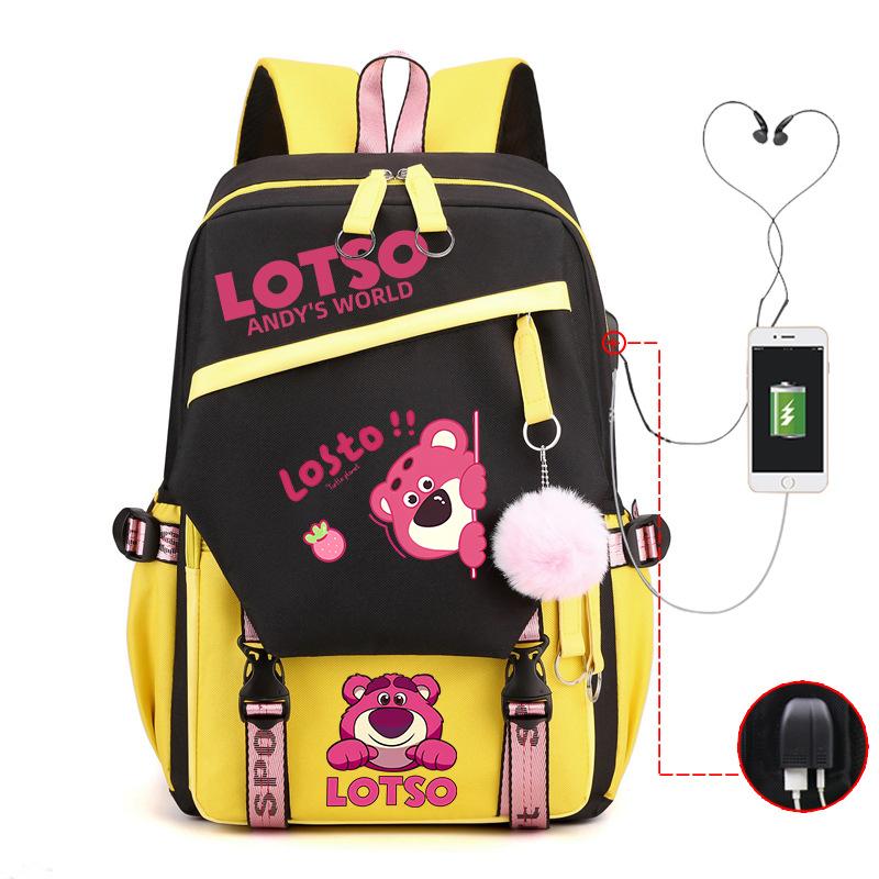 Strawberry Bear Lightweight Ridge Protection Student School Bag Usb Trend Reduction Backpack Campus Leisure