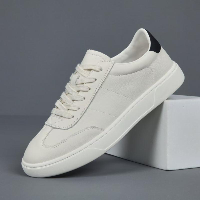 Cross-Border By Korean Version Trend Summer New Breathable White Platform Leather Casual Sports Shoes White Shoes Men'S Board