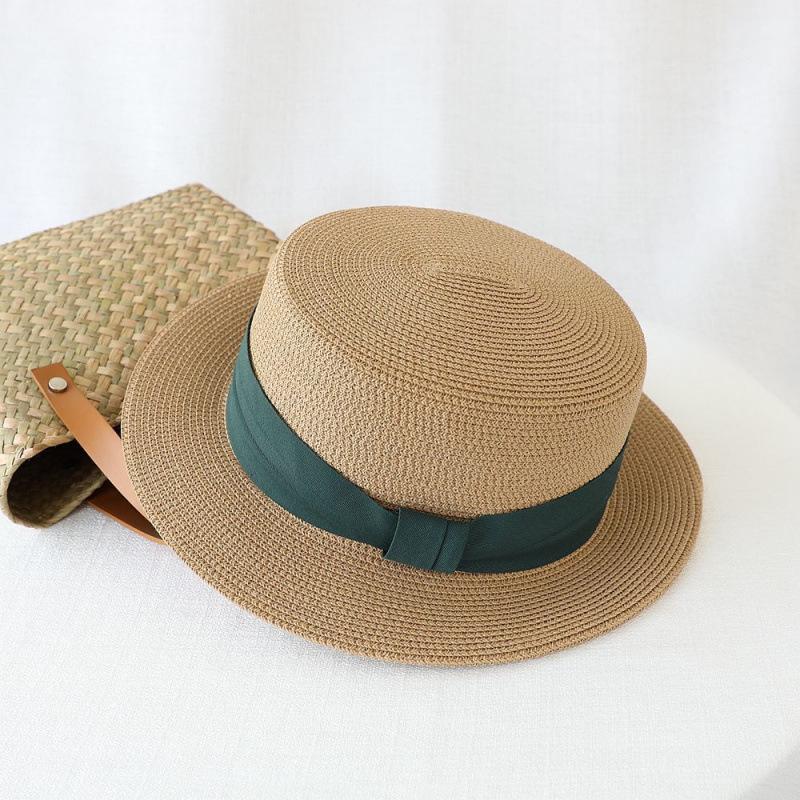 French flat-top sun-protection hat for women, summer beach vacation sunshade hat, internet celebrity woven wide-brim fresh top hat