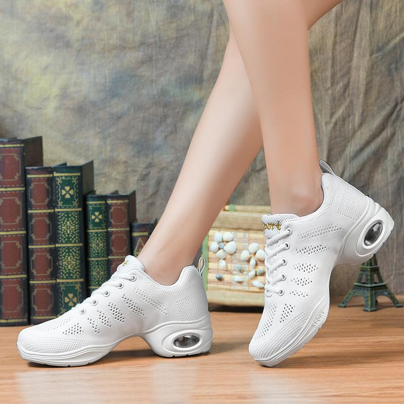 Women's Hollow Out Mesh Dance Shoes, Breathable Air Cushion Jazz Sneakers for Modern Square Dance, Fitness & Performance 727L